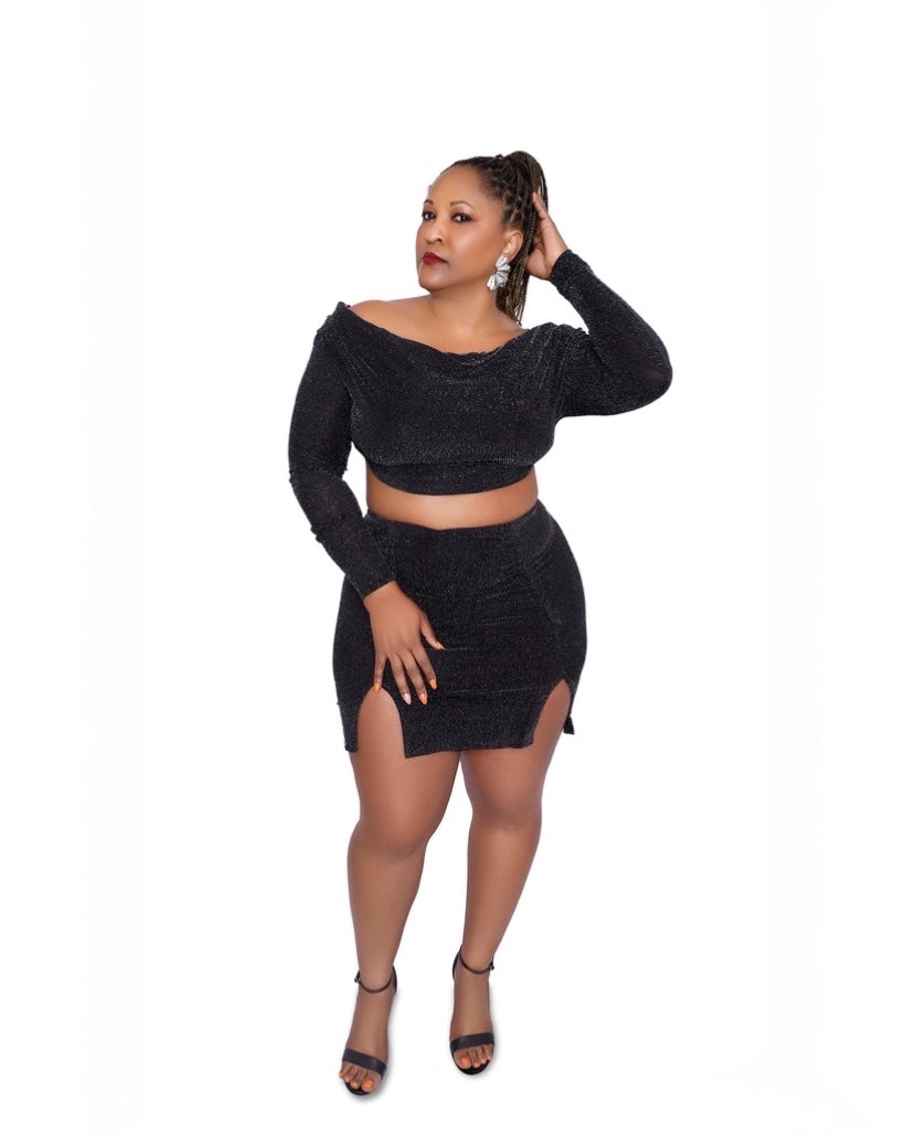 Sparkle Cowl neck skirt set
