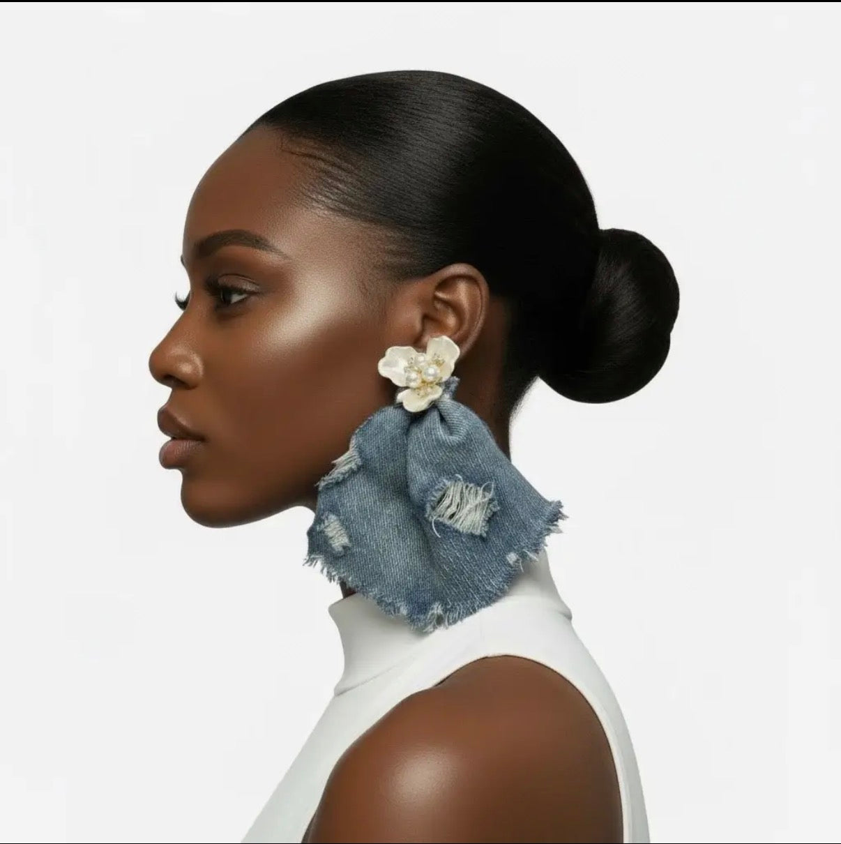DENIM & PEARL EARRINGS