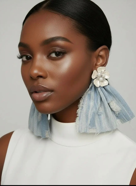 DENIM & PEARL EARRINGS